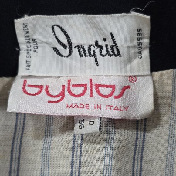 Byblos Vtg Blazer Jacket Womens US 8 Black Wool LS Lined Pockets Retro Chic FLAW - Picture 3 of 16